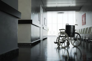 empty hallway with wheelchair