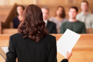 female lawyer addressing a jury