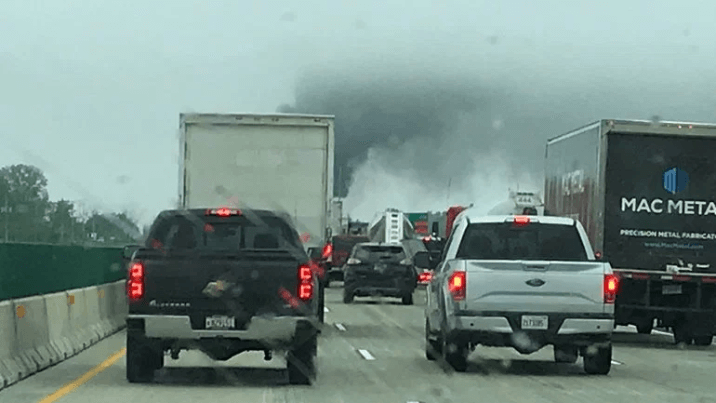 smoke in air after interstate truck crash