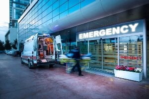 image of ambulance outside a hospital ER