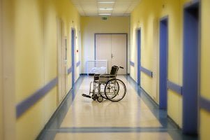 wheelchair in hospital hallway